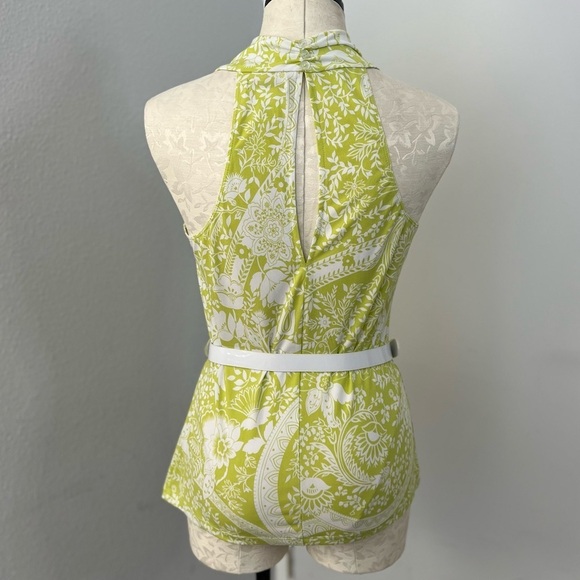 Vintage Y2K Trixxi Green & White Cowl Neck Blouse with Belt -Size L - Picture 3 of 5